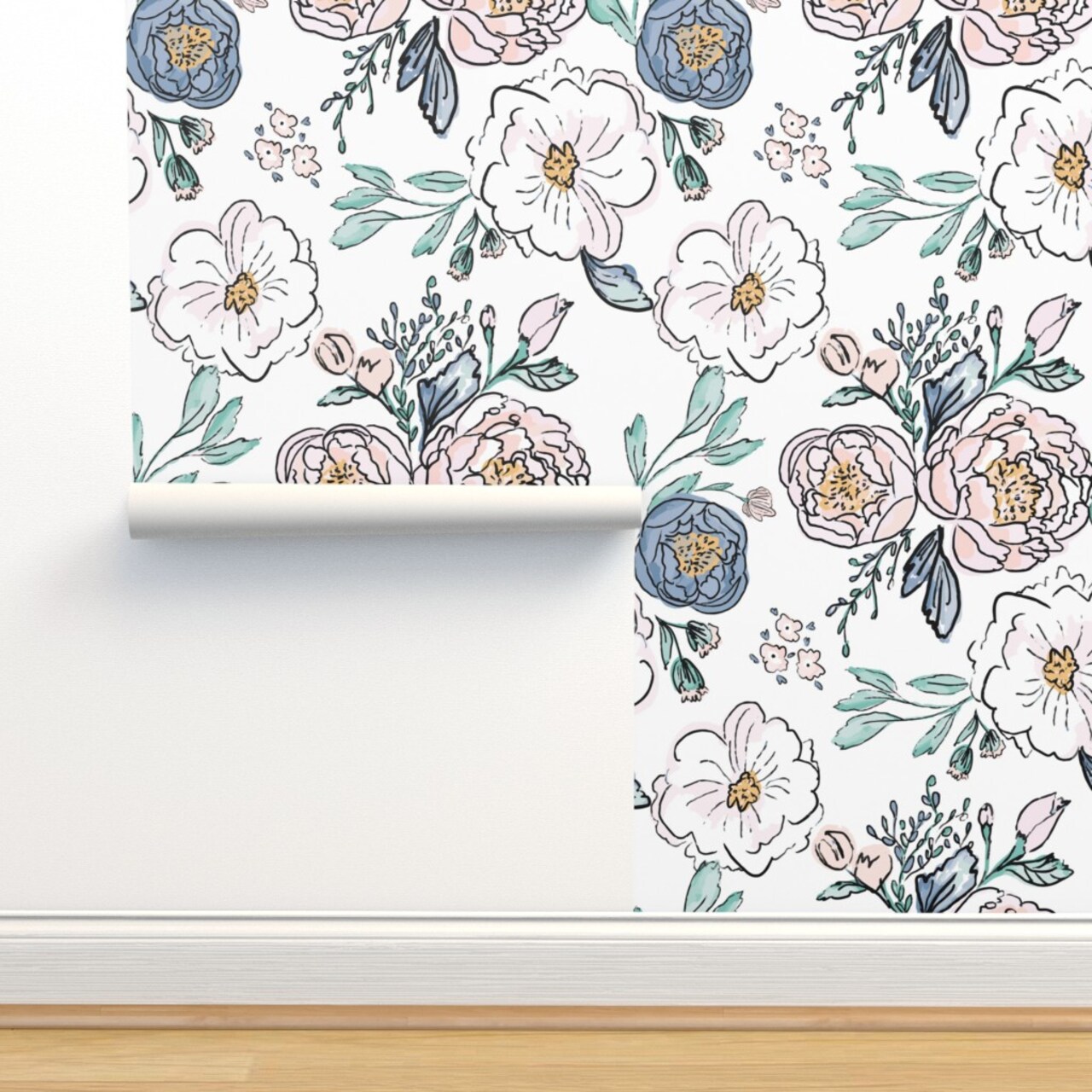 Bloom Periwinkle Rose Blush Custom Removable Wallpaper by Spoonflower Peel & Stick Wallpaper 2FT Wide